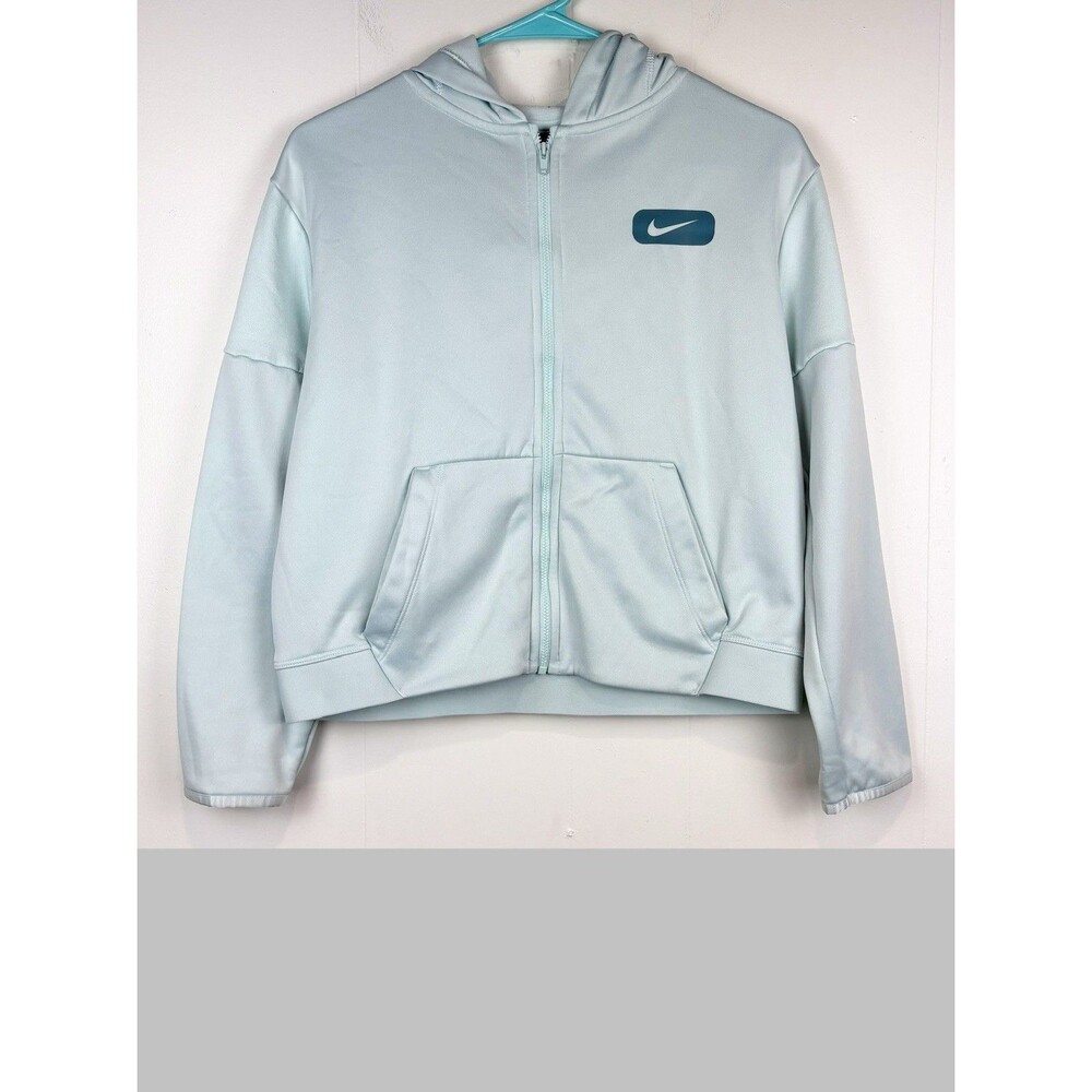 Nike Girls Hoodie Zip-Up Full Zip Mint Green Swoosh Logo Size Large Dri-Fit